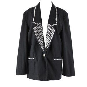 Mari-Lyn Inc Sz M Black Rhinestones Pockets Lined Collared 100% Cotton Jacket